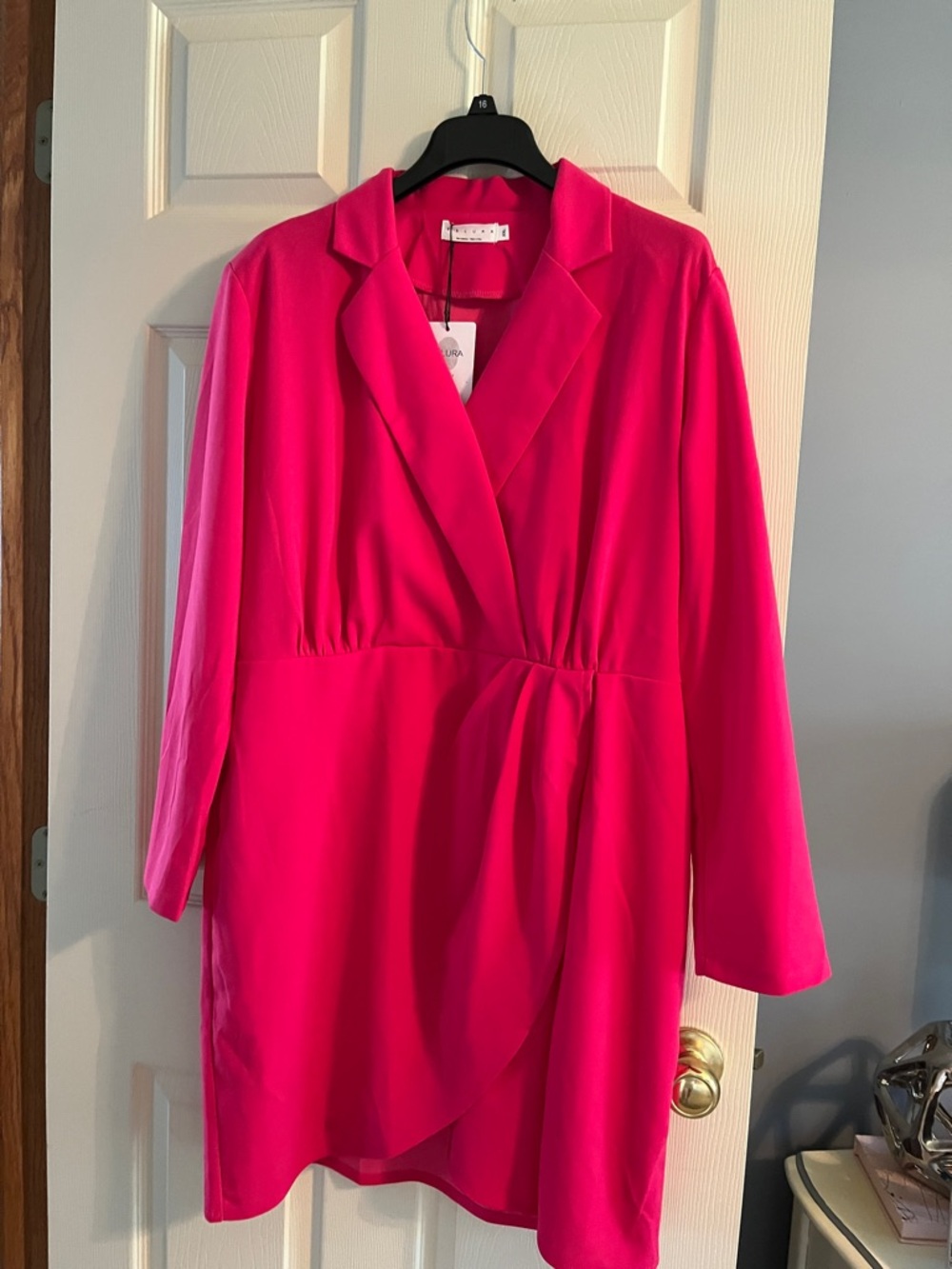 Fuchsia Midi Wrap Dress with Notch Collar